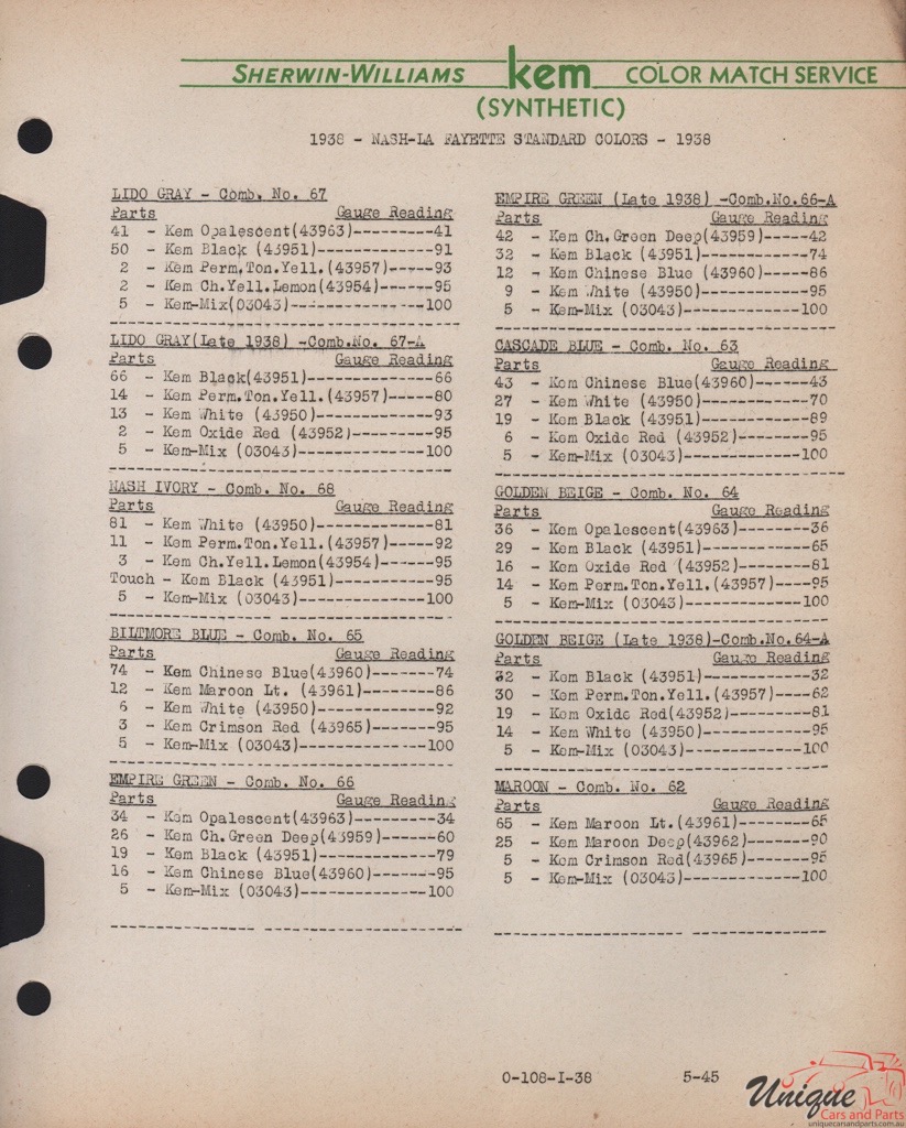 1938 Nash Paint Charts Williams 3